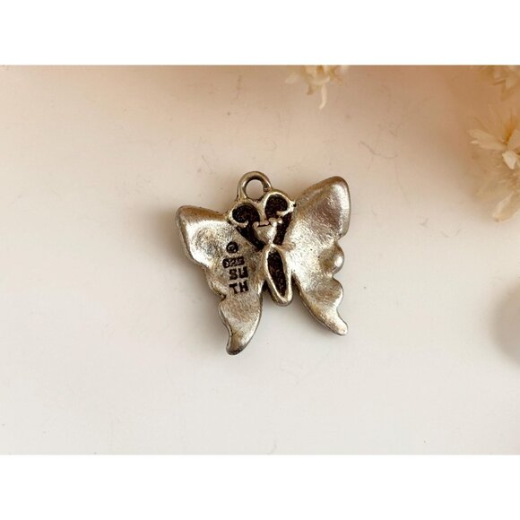 Beautiful Butterfly Shaped 925 Stamped Sterling Silver Vintage Pendant | Charm - Picture 7 of 9